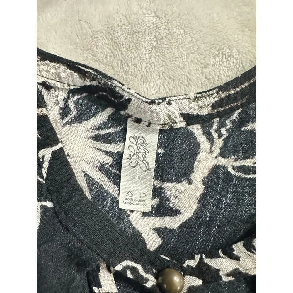 Free people Long Sleeve Black White Tree Swing Tunic Mini Dress Size XS